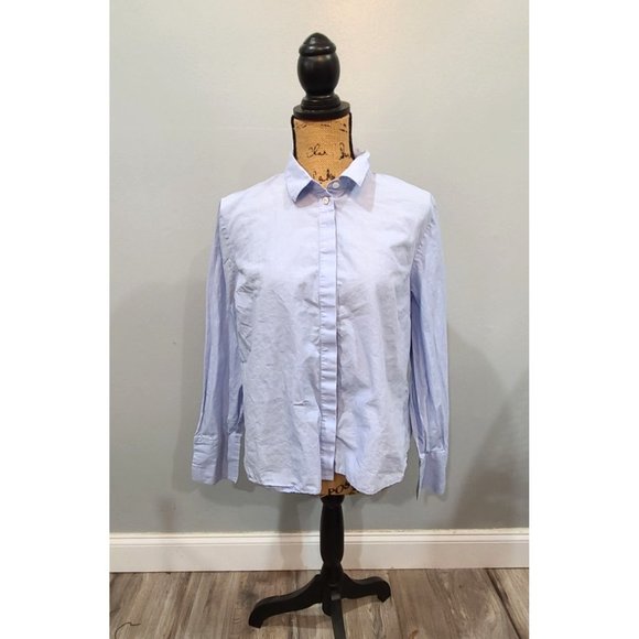 J. Jill Shirt Women's Large Light Blue Button Up Classic Cotton Office Staple - Picture 2 of 7